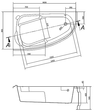 Ванна акриловая CERSANIT JOANNA 63338 160х95см угловая