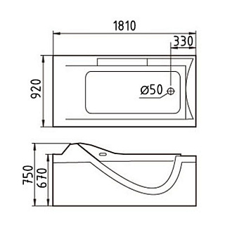 Ванна акриловая Gemy G9055 K R 181х92см пристенная