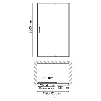 Душевая дверь WASSERKRAFT Elbe 74P05 200х120см стекло прозрачное