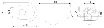 Унитаз подвесной BERGES EGO XL 083218 безободковый с микролифтом