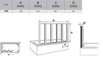 Стеклянная шторка на ванну RAVAK VS5 794E010041 133х113,5см