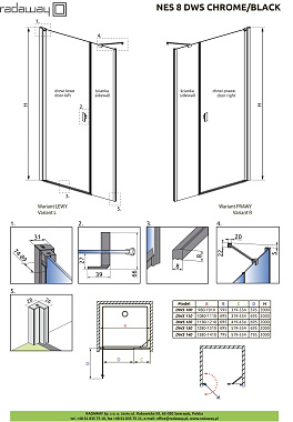 Душевая дверь RADAWAY Nes DWJ I door 70 L 200х120см стекло прозрачное