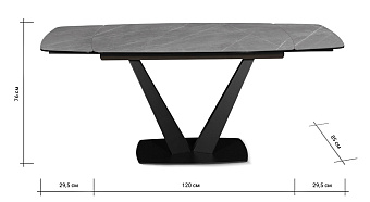Кухонный стол раскладной AERO 85х120х76см закаленное стекло/керамика/сталь Pietra Grey
