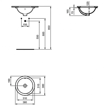 Раковина встраиваемая снизу IDEAL STANDARD CONNECT E505201 38х38см