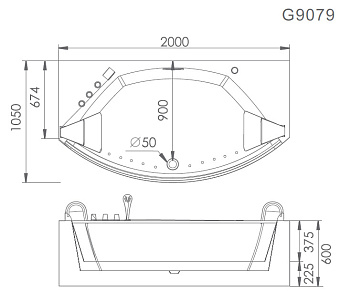 Ванна акриловая Gemy G9079 200х105см пристенная