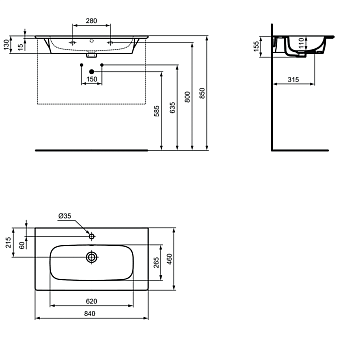 Раковина подвесная IDEAL STANDARD Ideal Standard i.life A T462001 84х46см