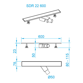 Душевой лоток RGW 47212260-04 SDR-22B 60х7,8см горизонтальный сток с решёткой и опорами