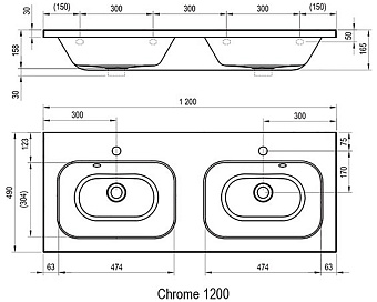 Раковина двойная RAVAK Chrome XJG01112000 120х49см