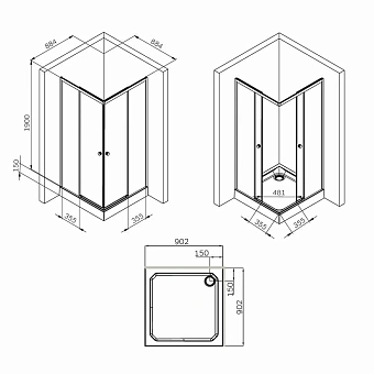 Угловое ограждение AM-PM X-Joy W94G-403-9090-BТ 190х88,4см стекло прозрачное