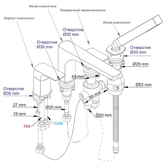 Смеситель для ванны WASSERKRAFT Elbe 7455 чёрный (матовый)