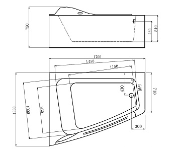 Ванна акриловая Gemy G9056 O L 170х130см пристенная