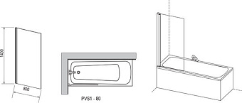 Стеклянная шторка на ванну RAVAK PVS1 79840U00Z1 140х80см