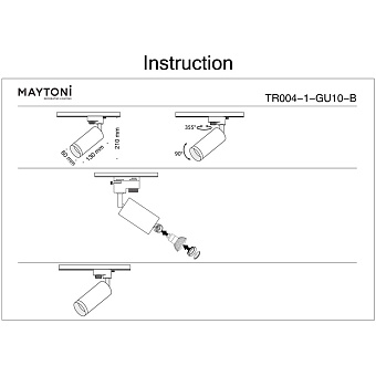 Трековый светильник Maytoni Focus TR004-1-GU10-B 50Вт GU10 чёрный для однофазного трека