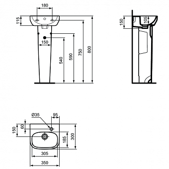 Раковина подвесная IDEAL STANDARD Ideal Standard i.life A T471001 35х30см