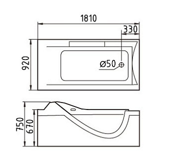 Ванна акриловая Gemy G9055 O R 181х92см пристенная