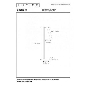 Торшер Lucide GREGORY 30795/81/30 60Вт E27