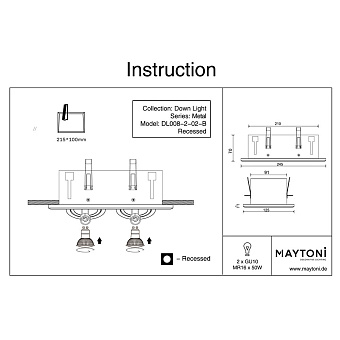 Светильник точечный встраиваемый Maytoni Metal Modern DL008-2-02-B 50Вт GU10