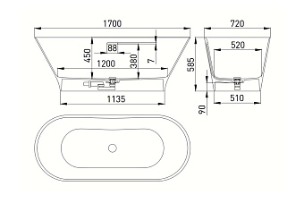 Ванна каменная SALINI MONA 102922MRF 170х72см отдельностоящая