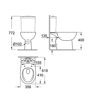 Унитаз напольный GROHE Bau Ceramic 39349000 безободковый без сиденья