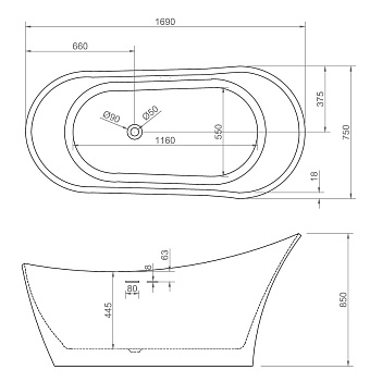 Ванна акриловая Abber AB9245 169х75см отдельностоящая