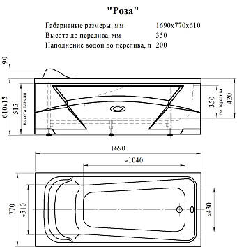 Ванна акриловая RADOMIR Сильвия 2-75-2-0-9-208Р 169х77см пристенная