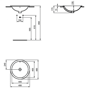 Раковина встраиваемая сверху IDEAL STANDARD CONNECT E505301 48х48см