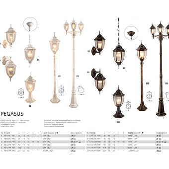 Светильник ландшафтный Arte Lamp PEGASUS A3151FN-1BN 60Вт IP54 E27 золотой/чёрный