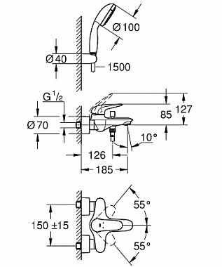 Смеситель для ванны GROHE Eurostyle 2372930A хром