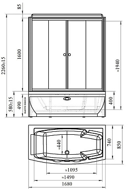 Душевая кабина RADOMIR Элис 1-04-1-1-5-0961 85х168х226см стекло матовое
