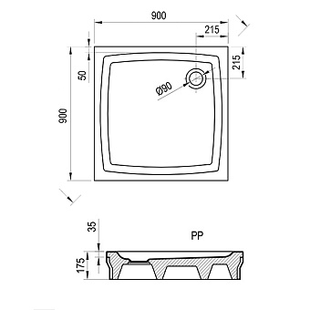 Душевой поддон RAVAK Perseus A027701510 90х90см