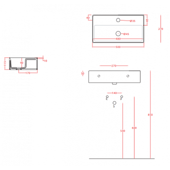 Раковина накладная ArtCeram SCALINO SCL006 01 00 27х50см