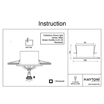 Светильник точечный встраиваемый Maytoni Metal Modern DL008-2-01-W 50Вт GU10