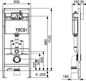 Комплект для установки подвесного унитаза Tece TECEbase K440921 с панелью смыва хром глянцевый