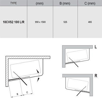 Стеклянная шторка на ванну RAVAK 10CVS 7QRA0103Z1 150х100см