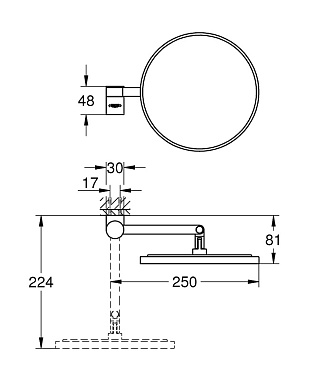 Косметическое зеркало GROHE Selection 41077GL0 20х20см золото с увеличением