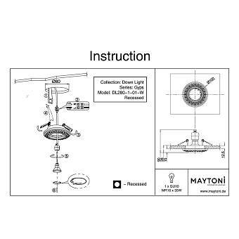 Светильник точечный встраиваемый Maytoni Gyps Classic DL280-1-01-W 35Вт GU10