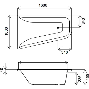 Ванна акриловая AM-PM Spirit W72A-160R100W-A2 100х160см пристенная