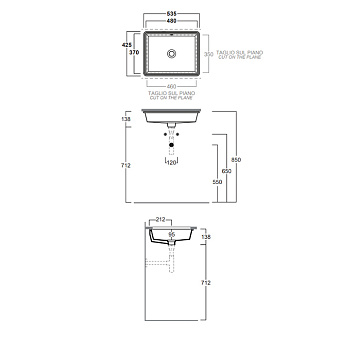 Раковина встраиваемая снизу SIMAS Lavabi d'arredo S59 Cemento  matt*0 48х37см