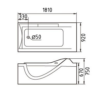 Ванна акриловая Gemy G9055 O L 181х92см пристенная