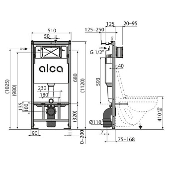 Комплект для установки подвесного унитаза Alcaplast AM101/1120-4:1 RU M570-0001 с панелью смыва