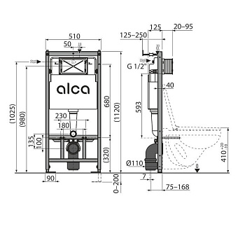 Комплект для установки подвесного унитаза Alcaplast AM101/1120-4:1 RU M578-0001 с панелью смыва
