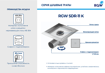 Душевой трап RGW 21211130-05 SDR-11 K 30х30см горизонтальный сток